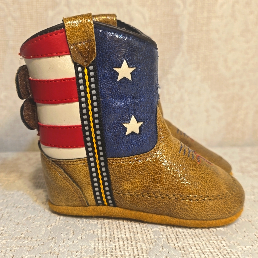 Baby Lil Boot Barn American Flag Patriotic Cowboy Boots Soft Bottom Size 4